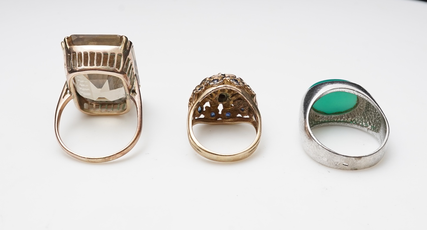 Three gem-set dress rings